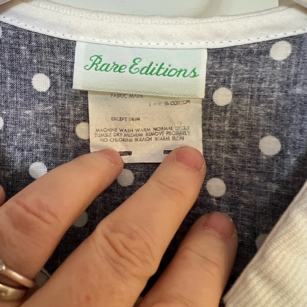 SOLDRare Editions VTG Blue Polka Dot Dress White Collar Girls Size 8 Made in USA